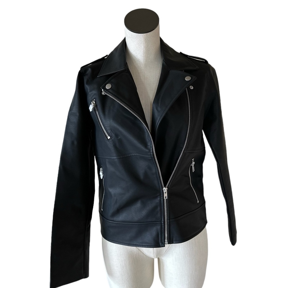 NWOT Steve Madden   Jacket Faux Vegan Leather Moto Biker Black XS